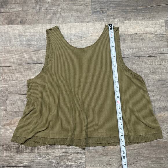Free People We the Free New Love Tank Top Large in Moss Green Ribbed Scoop Back - Picture 6 of 7
